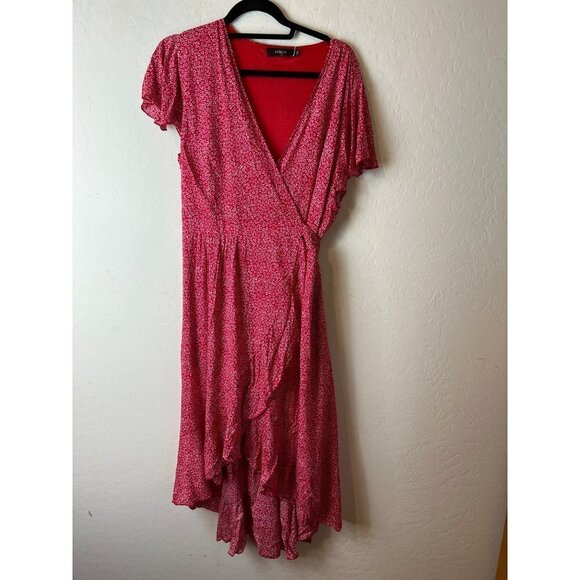 Zesica Juniors XL Red Polka Dot Ditsy Floral Partially Lined Ruffle Detail Wrap - Picture 1 of 8